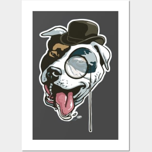 Hipster Pit Bull With Bowler Hat Monocle Posters and Art